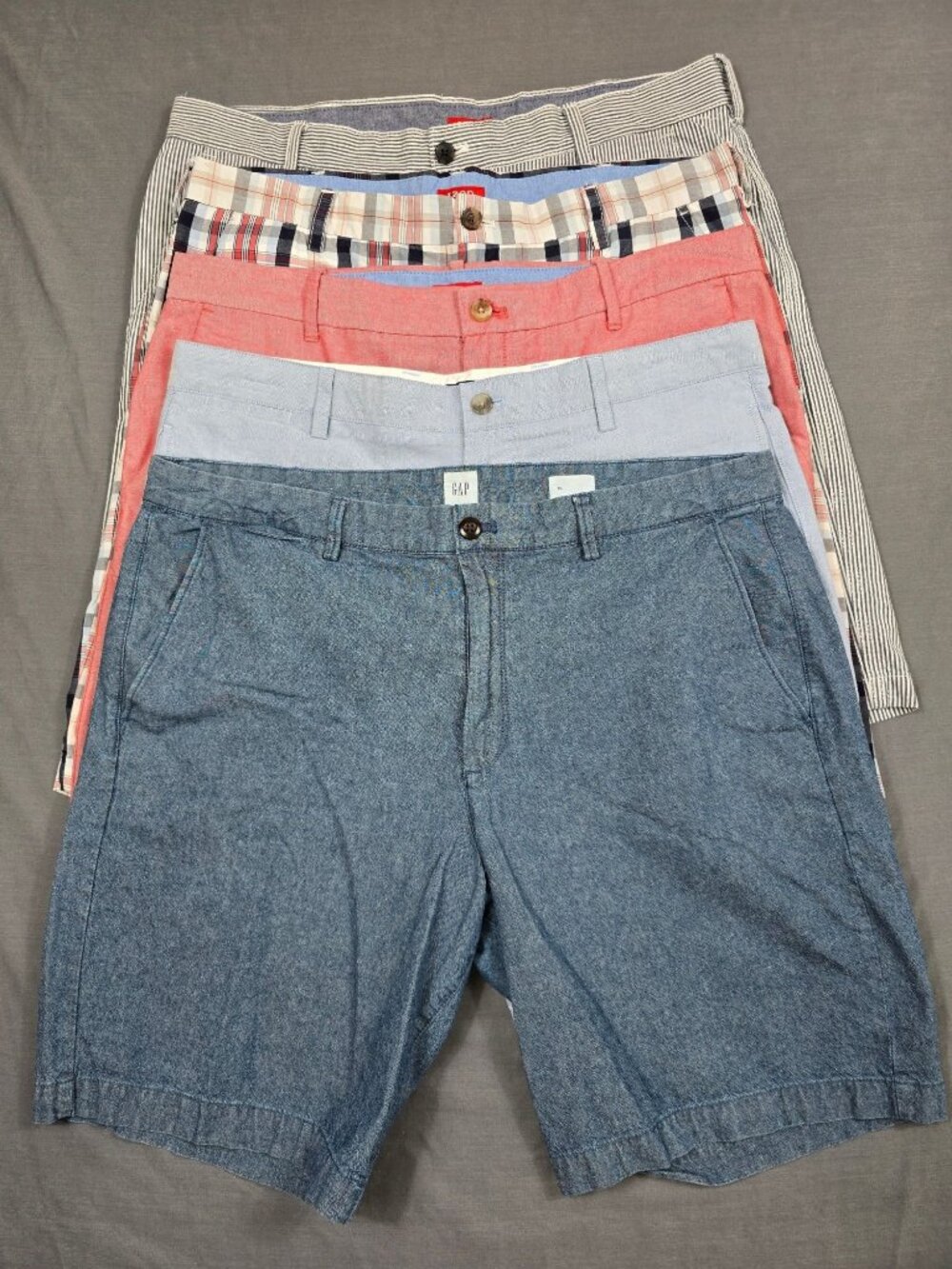 Izod Gap Chaps Mens FIVE PAIRS Shorts Size 38 Striped Plaid Chambray 100% Cotton